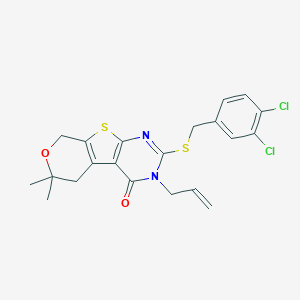 molecular formula C21H20Cl2N2O2S2 B441648 3-allyl-2-[(3,4-dichlorobenzyl)sulfanyl]-6,6-dimethyl-3,5,6,8-tetrahydro-4H-pyrano[4',3':4,5]thieno[2,3-d]pyrimidin-4-one CAS No. 346727-50-2