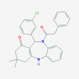 molecular formula C29H27ClN2O2 B441714 6-(3-Chlorophenyl)-9,9-dimethyl-5-(2-phenylacetyl)-6,8,10,11-tetrahydrobenzo[b][1,4]benzodiazepin-7-one CAS No. 312621-72-0
