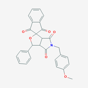 molecular formula C28H21NO6 B441738 5-[(4-methoxyphenyl)methyl]-1-phenylspiro[3a,6a-dihydro-1H-furo[3,4-c]pyrrole-3,2'-indene]-1',3',4,6-tetrone CAS No. 471270-74-3