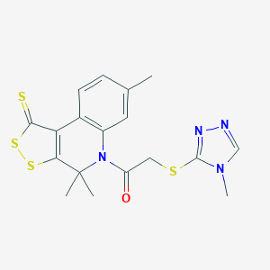 molecular formula C18H18N4OS4 B441764 2-[(4-Methyl-1,2,4-triazol-3-yl)sulfanyl]-1-(4,4,7-trimethyl-1-sulfanylidenedithiolo[3,4-c]quinolin-5-yl)ethanone CAS No. 336176-78-4
