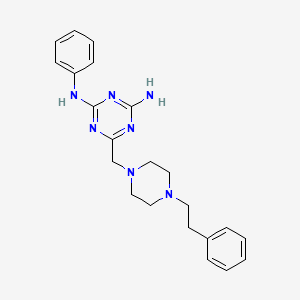 molecular formula C22H27N7 B4417672 N-{4-amino-6-[(4-phenethylpiperazino)methyl]-1,3,5-triazin-2-yl}-N-phenylamine 