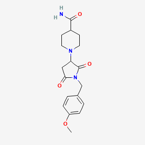 molecular formula C18H23N3O4 B4417817 1-[1-(4-Methoxybenzyl)-2,5-dioxopyrrolidin-3-yl]piperidine-4-carboxamide 