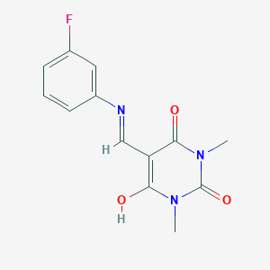 molecular formula C13H12FN3O3 B441843 5-[(3-fluoroanilino)methylene]-1,3-dimethyl-2,4,6(1H,3H,5H)-pyrimidinetrione CAS No. 355001-15-9