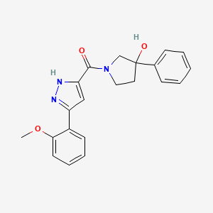 molecular formula C21H21N3O3 B4418569 1-{[3-(2-methoxyphenyl)-1H-pyrazol-5-yl]carbonyl}-3-phenylpyrrolidin-3-ol 