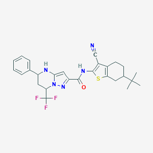 molecular formula C27H28F3N5OS B441876 N-(6-tert-butyl-3-cyano-4,5,6,7-tetrahydro-1-benzothiophen-2-yl)-5-phenyl-7-(trifluoromethyl)-4,5,6,7-tetrahydropyrazolo[1,5-a]pyrimidine-2-carboxamide 