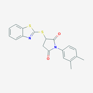 molecular formula C19H16N2O2S2 B441884 3-(Benzothiazol-2-ylsulfanyl)-1-(3,4-dimethyl-phenyl)-pyrrolidine-2,5-dione CAS No. 351468-51-4