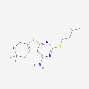 molecular formula C16H23N3OS2 B441896 2-(isopentylsulfanyl)-6,6-dimethyl-5,8-dihydro-6H-pyrano[4',3':4,5]thieno[2,3-d]pyrimidin-4-amine CAS No. 355002-53-8