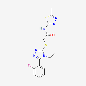 molecular formula C15H15FN6OS2 B4419085 2-{[4-ethyl-5-(2-fluorophenyl)-4H-1,2,4-triazol-3-yl]sulfanyl}-N-(5-methyl-1,3,4-thiadiazol-2-yl)acetamide 