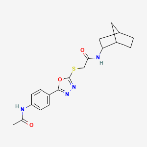 molecular formula C19H22N4O3S B4419150 2-[[5-(4-acetamidophenyl)-1,3,4-oxadiazol-2-yl]sulfanyl]-N-(2-bicyclo[2.2.1]heptanyl)acetamide 