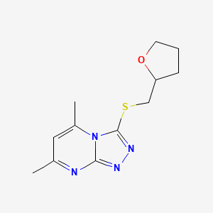 molecular formula C12H16N4OS B4419852 5,7-Dimethyl-3-[(tetrahydrofuran-2-ylmethyl)sulfanyl][1,2,4]triazolo[4,3-a]pyrimidine 