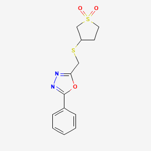 molecular formula C13H14N2O3S2 B4419943 2-{[(1,1-DIOXIDOTETRAHYDRO-3-THIOPHENYL)SULFANYL]METHYL}-5-PHENYL-1,3,4-OXADIAZOLE 