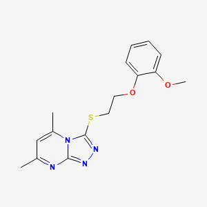 molecular formula C16H18N4O2S B4420106 3-{[2-(2-Methoxyphenoxy)ethyl]sulfanyl}-5,7-dimethyl[1,2,4]triazolo[4,3-a]pyrimidine 