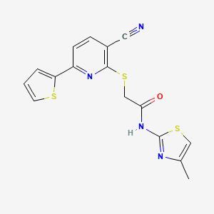 2-(3-cyano-6-thiophen-2-ylpyridin-2-yl)sulfanyl-N-(4-methyl-1,3-thiazol-2-yl)acetamide