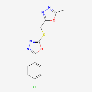 molecular formula C12H9ClN4O2S B4420331 2-(4-chlorophenyl)-5-{[(5-methyl-1,3,4-oxadiazol-2-yl)methyl]thio}-1,3,4-oxadiazole 