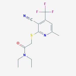 molecular formula C14H16F3N3OS B4420405 2-{[3-cyano-6-methyl-4-(trifluoromethyl)pyridin-2-yl]thio}-N,N-diethylacetamide CAS No. 6926-93-8