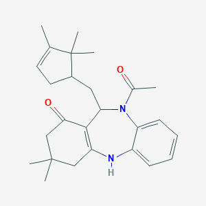 5-Acetyl-9,9-dimethyl-6-[(2,2,3-trimethylcyclopent-3-en-1-yl)methyl]-6,8,10,11-tetrahydrobenzo[b][1,4]benzodiazepin-7-one