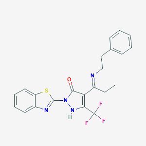 molecular formula C22H19F3N4OS B442202 2-(1,3-benzothiazol-2-yl)-4-{1-[(2-phenylethyl)amino]propylidene}-5-(trifluoromethyl)-2,4-dihydro-3H-pyrazol-3-one CAS No. 353772-29-9