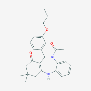 molecular formula C26H30N2O3 B442261 5-Acetyl-9,9-dimethyl-6-(3-propoxyphenyl)-6,8,10,11-tetrahydrobenzo[b][1,4]benzodiazepin-7-one CAS No. 353772-41-5
