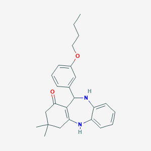 molecular formula C25H30N2O2 B442308 6-(3-butoxyphenyl)-9,9-dimethyl-6,8,10,11-tetrahydro-5H-benzo[b][1,4]benzodiazepin-7-one CAS No. 337503-14-7