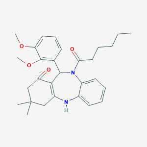 6-(2,3-Dimethoxyphenyl)-5-hexanoyl-9,9-dimethyl-6,8,10,11-tetrahydrobenzo[b][1,4]benzodiazepin-7-one