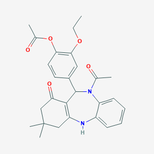 molecular formula C27H30N2O5 B442333 [4-(5-Acetyl-9,9-dimethyl-7-oxo-6,8,10,11-tetrahydrobenzo[b][1,4]benzodiazepin-6-yl)-2-ethoxyphenyl] acetate CAS No. 353772-48-2