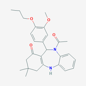 molecular formula C27H32N2O4 B442337 5-Acetyl-6-(3-methoxy-4-propoxyphenyl)-9,9-dimethyl-6,8,10,11-tetrahydrobenzo[b][1,4]benzodiazepin-7-one CAS No. 406914-69-0
