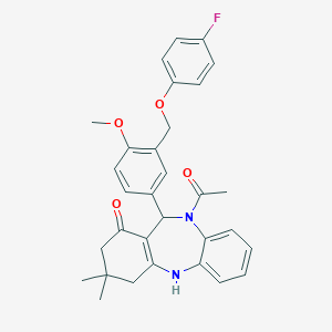 molecular formula C31H31FN2O4 B442339 5-Acetyl-6-[3-[(4-fluorophenoxy)methyl]-4-methoxyphenyl]-9,9-dimethyl-6,8,10,11-tetrahydrobenzo[b][1,4]benzodiazepin-7-one CAS No. 406914-90-7