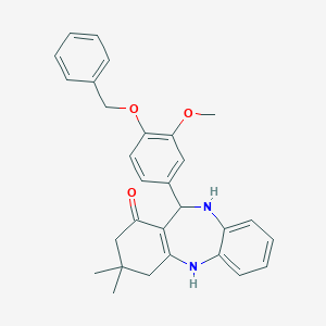 molecular formula C29H30N2O3 B442351 6-(3-methoxy-4-phenylmethoxyphenyl)-9,9-dimethyl-6,8,10,11-tetrahydro-5H-benzo[b][1,4]benzodiazepin-7-one CAS No. 337503-20-5