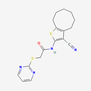 molecular formula C17H18N4OS2 B4423695 N-{3-CYANO-4H5H6H7H8H9H-CYCLOOCTA[B]THIOPHEN-2-YL}-2-(PYRIMIDIN-2-YLSULFANYL)ACETAMIDE 