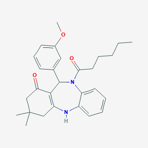 molecular formula C28H34N2O3 B442386 5-Hexanoyl-6-(3-methoxyphenyl)-9,9-dimethyl-6,8,10,11-tetrahydrobenzo[b][1,4]benzodiazepin-7-one CAS No. 371235-80-2