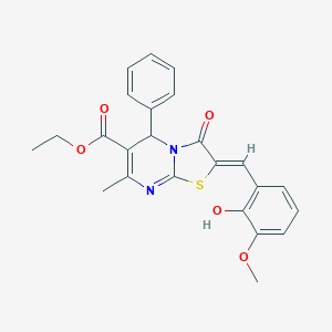 molecular formula C24H22N2O5S B442392 ethyl 2-(2-hydroxy-3-methoxybenzylidene)-7-methyl-3-oxo-5-phenyl-2,3-dihydro-5H-[1,3]thiazolo[3,2-a]pyrimidine-6-carboxylate 