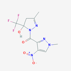 molecular formula C10H10F3N5O4 B442458 [5-hydroxy-3-methyl-5-(trifluoromethyl)-4H-pyrazol-1-yl]-(1-methyl-4-nitropyrazol-3-yl)methanone 