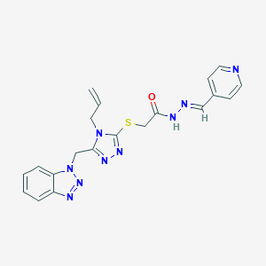 molecular formula C20H19N9OS B442503 2-{[4-allyl-5-(1H-1,2,3-benzotriazol-1-ylmethyl)-4H-1,2,4-triazol-3-yl]sulfanyl}-N'-(4-pyridinylmethylene)acetohydrazide 