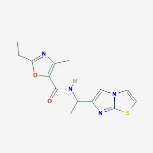 molecular formula C14H16N4O2S B4425237 2-ethyl-N-(1-imidazo[2,1-b][1,3]thiazol-6-ylethyl)-4-methyl-1,3-oxazole-5-carboxamide 