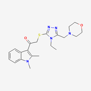 molecular formula C21H27N5O2S B4425266 1-(1,2-dimethyl-1H-indol-3-yl)-2-{[4-ethyl-5-(4-morpholinylmethyl)-4H-1,2,4-triazol-3-yl]thio}ethanone 