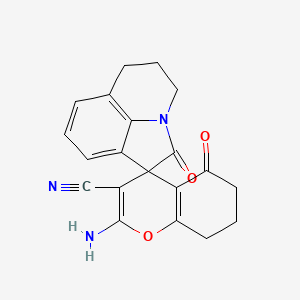 molecular formula C20H17N3O3 B4425606 2-amino-2',5-dioxo-5,5',6,6',7,8-hexahydro-4'H-spiro[chromene-4,1'-pyrrolo[3,2,1-ij]quinoline]-3-carbonitrile 