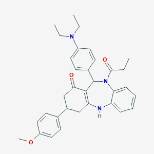 molecular formula C33H37N3O3 B442562 11-[4-(diethylamino)phenyl]-3-(4-methoxyphenyl)-10-propionyl-2,3,4,5,10,11-hexahydro-1H-dibenzo[b,e][1,4]diazepin-1-one 