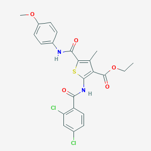 molecular formula C23H20Cl2N2O5S B442566 Ethyl 2-[(2,4-dichlorobenzoyl)amino]-5-[(4-methoxyanilino)carbonyl]-4-methyl-3-thiophenecarboxylate 