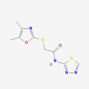 molecular formula C9H10N4O2S2 B4425690 2-[(4,5-dimethyl-1,3-oxazol-2-yl)thio]-N-1,3,4-thiadiazol-2-ylacetamide 