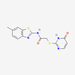 molecular formula C14H12N4O2S2 B4426132 2-[(4-hydroxy-2-pyrimidinyl)thio]-N-(6-methyl-1,3-benzothiazol-2-yl)acetamide 