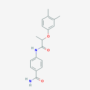 molecular formula C18H20N2O3 B4426162 4-{[2-(3,4-dimethylphenoxy)propanoyl]amino}benzamide 