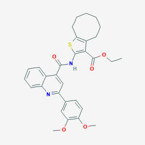 molecular formula C31H32N2O5S B442625 Ethyl 2-({[2-(3,4-dimethoxyphenyl)-4-quinolinyl]carbonyl}amino)-4,5,6,7,8,9-hexahydrocycloocta[b]thiophene-3-carboxylate 