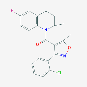 molecular formula C21H18ClFN2O2 B442643 1-{[3-(2-Chlorophenyl)-5-methyl-4-isoxazolyl]carbonyl}-6-fluoro-2-methyl-1,2,3,4-tetrahydroquinoline 