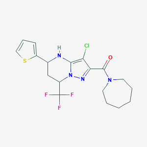 molecular formula C18H20ClF3N4OS B442646 2-(1-Azepanylcarbonyl)-3-chloro-5-(2-thienyl)-7-(trifluoromethyl)-4,5,6,7-tetrahydropyrazolo[1,5-a]pyrimidine 