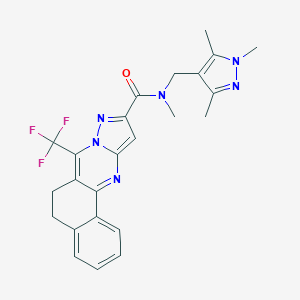 molecular formula C24H23F3N6O B442650 N-methyl-7-(trifluoromethyl)-N-[(1,3,5-trimethyl-1H-pyrazol-4-yl)methyl]-5,6-dihydrobenzo[h]pyrazolo[5,1-b]quinazoline-10-carboxamide 
