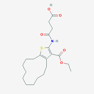 molecular formula C21H31NO5S B442651 4-{[3-(Ethoxycarbonyl)-4,5,6,7,8,9,10,11,12,13-decahydrocyclododeca[b]thiophen-2-yl]amino}-4-oxobutanoic acid 