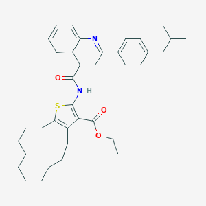 molecular formula C37H44N2O3S B442653 Ethyl 2-({[2-(4-isobutylphenyl)-4-quinolinyl]carbonyl}amino)-4,5,6,7,8,9,10,11,12,13-decahydrocyclododeca[b]thiophene-3-carboxylate 