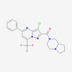 molecular formula C21H19ClF3N5O B442658 3-chloro-2-(hexahydropyrrolo[1,2-a]pyrazin-2(1H)-ylcarbonyl)-5-phenyl-7-(trifluoromethyl)pyrazolo[1,5-a]pyrimidine 