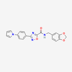 molecular formula C21H16N4O4 B4426623 N-(1,3-benzodioxol-5-ylmethyl)-3-[4-(1H-pyrrol-1-yl)phenyl]-1,2,4-oxadiazole-5-carboxamide 