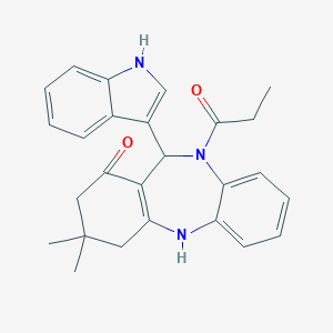molecular formula C26H27N3O2 B442664 11-(1H-indol-3-yl)-3,3-dimethyl-10-propanoyl-2,3,4,5,10,11-hexahydro-1H-dibenzo[b,e][1,4]diazepin-1-one 